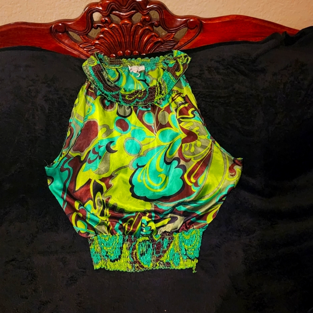 Teal green and brown and turquoise blouse